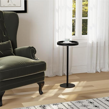 Round Drink Table,Small Pedestal Table,Small Round Side Table for Narrow Spaces,Martini Table for Living Room, Bedroom, Bathroom,Balcony (Black)