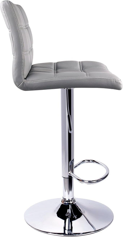 Leopard Modern Square Back PU Leather Adjustable Bar Stools with Back, Set of 2, Counter Height Swivel Stool (Light Grey)