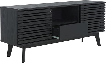 SAFAVIEH ESMA TV Stand for up to 60" Flatscreen – Black, Low Sideboard with 2 Sliding Doors, 1 Open Shelf, 1 Drawer, Entertainment Media Console (MED9638B)