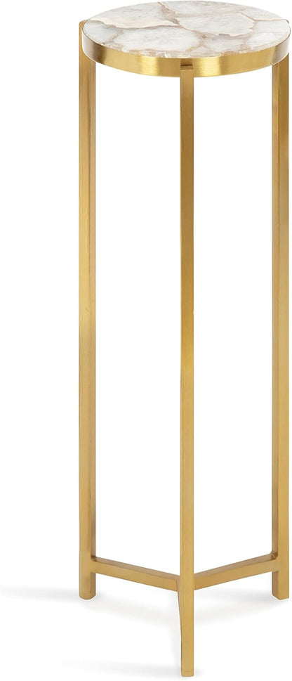 Kate and Laurel Aguilar Modern Drink Table; 9 x 9 x 23; Natural Stone and Gold; Genuine Quartz Accent Table for Small Spaces