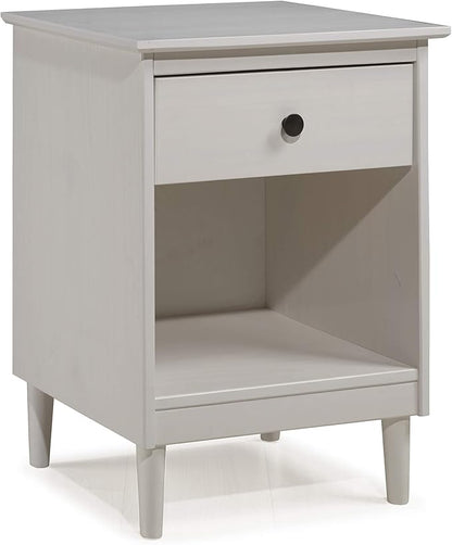 Walker Edison Traditional Wood 1 Drawer Nightstand Side Table Bedroom Storage Drawer and Shelf Bedside End Table, 18 Inch, White