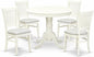 East West Furniture ANVA5-LWH-C 5 Piece Dining Room Table Set Includes a Round Kitchen Table with Pedestal and 4 Linen Fabric Upholstered Dining Chairs, 36x36 Inch, Linen White