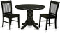 East West Furniture SHNO3-BLK-W 3 Piece Dining Room Furniture Set Contains a Round Dining Table with Pedestal and 2 Wood Seat Chairs, 42x42 Inch, Black