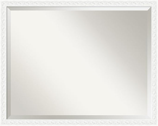 Amanti Art White Bathroom Mirror for Over Sink, 24x30 Bethany White Rectangle Vanity Mirror, Large Traditional Wood Frame, Hangs Horizonally and Vertically, Bathroom Wall Decor, Beveled Edge