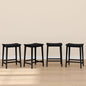 Plank+Beam Smythe Counter Stool, 24", Set of 4, Sturdy Wood Modern Kitchen Counter Height Stool, Saddle Seat Backless Counter Chair, Metal Footrest, Black