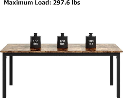 GarveeHome 70.8in Industrial Dining Table for 6, Wooden Long Dinner Table with Mortise Tenon Design, Kitchen Table with Sturdy Metal Legs, for Dining Room Home Office Living Room, Retro