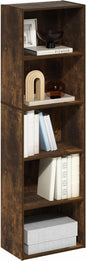 Furinno Luder 5-Tier Open Shelf Bookcase, Bookshelf, Amber Pine