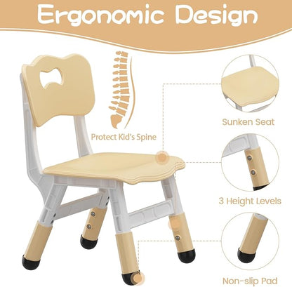 GarveeHome Kids Table and 2 Chairs Set, Height Adjustable Toddler Table and Chair Set for 2, Graffiti Desktop, Non-Slip Design, Children Table for Home Daycare Preschool for Ages 2-8, Beige