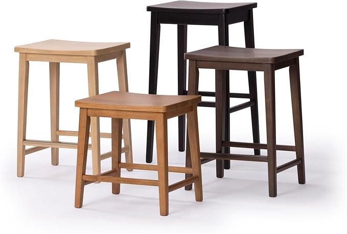Plank+Beam Smythe Counter Stool, 24", Set of 2, Sturdy Wood Modern Kitchen Counter Height Stool, Saddle Seat Backless Counter Chair, Metal Footrest, Walnut