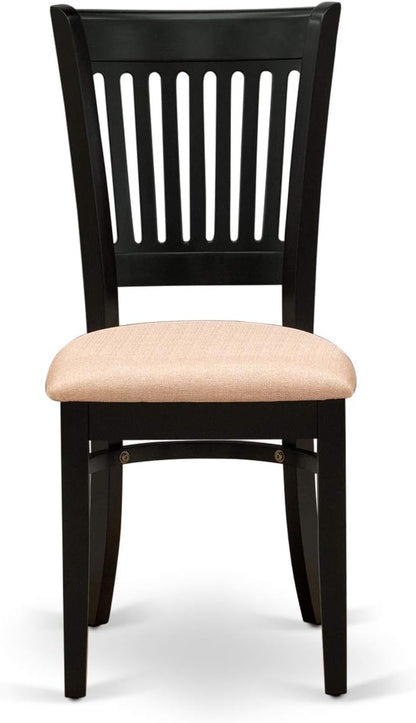 East West Furniture ANVA3-BLK-C 3 Piece Modern Dining Table Set Contains a Round Kitchen Table with Pedestal and 2 Linen Fabric Dining Room Chairs, 36x36 Inch, Black