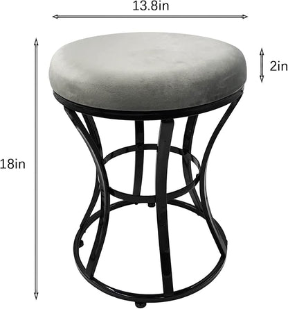 Vanity Stool, Grey Stools for Makeup Room, Round Ottoman Foot Stool, Velvet Footrest Vanity Chair for Bathroom, Bedroom, Living Room Furniture, Entryway, Offices