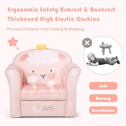 Costzon Kids Couch, Children's Sofa Armrest Chair with Pattern, Toddler Furniture w/Sturdy Wood Construction, Preschool, Lightweight Kids Couch Sofa Chair for Aged 1-5 Boys & Girls Gifts, Lamb