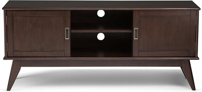 SIMPLIHOME Draper SOLID HARDWOOD 60 inch Wide Mid Century Modern TV Media Stand in Medium Auburn Brown For TVs up to 65 inches for the Living Room and Entertainment Center