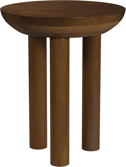 HomePop Walnut Mango Wood 3-Leg End/Side Round Table