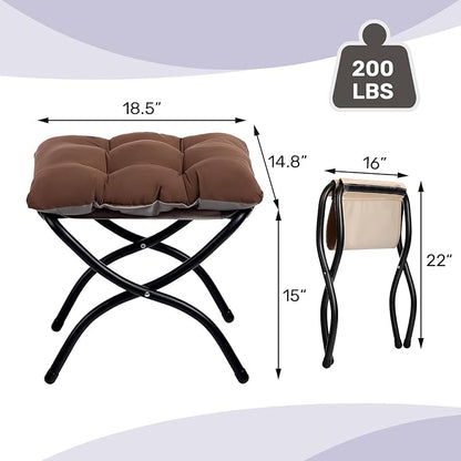 HollyHOME Fabric Lazy Chair with Foldable Ottoman, Accent Comfy Lounge Arm Chair and Folding Footrest Stool Set, Leisure Sofa Reading Chair and Footstool for Living Room, Bedroom, Dorm, Coffee Brown