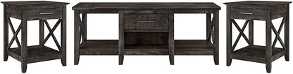 Bush Furniture Key West Coffee Table with Set of 2 End Tables in Dark Gray Hickory