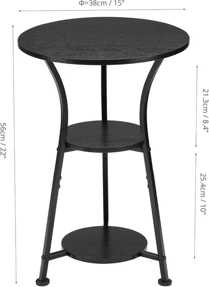 Dulcii Small Round End Table for Narrow and Small Space, 3-Tier Round Accent Couch Beside Table, Modern Side Table Corner Sofa Table Nightstand for Living Room Bedroom,Black