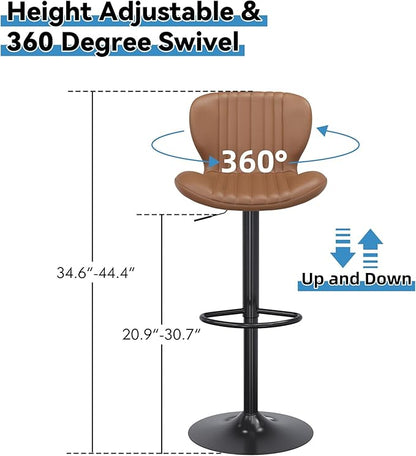 Shintenchi Bar Stools Set of 6 Modern Swivel Bar Chairs, Counter Height Faux Leather Metal Barstools, Upholstered Island Chairs with Back and Footrest, Coffee