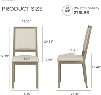 COLAMY Wood Dining Chairs Set of 2, Mid Century Modern Upholstered Kitchen Chairs,19 Inch Fabric Dining Chair with Back for Kitchen Dining Room,Grey