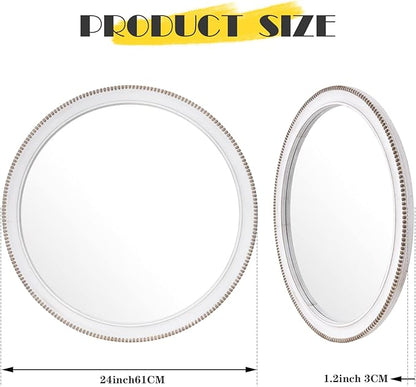sawsile Wood Circle Mirror,Rustic Farmhouse Wall Mirror 24 inch Round Morden Decoration Wood Large Mirror White Accent Mirror for Bedroom,Living Room