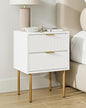 Nightstand,Small Bedside Table with Gold Frame,Morden Night Stand with 2 Drawer,End Table,Side Table with Drawer and Shelf for Bedroom,Living Room (White-2Drawer)