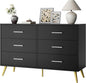 Shintenchi 6 Drawer Dresser, Wide Chest of Drawers Organizer Storage with Drawers, Large Storage Cabinet, Modern Design Dresser for Bedroom, Living Room, Porch, Black