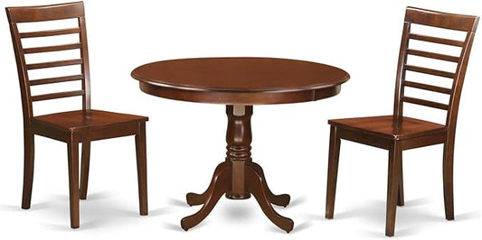 East West Furniture HLML3-MAH-W 3 Piece Dinette Set for Small Spaces Contains a Round Dining Table with Pedestal and 2 Dining Chairs, 42x42 Inch, Mahogany