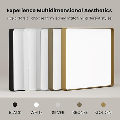 White Bathroom Mirror 30x36 Inch, White Metal Framed Bathroom Mirror for Wall, Rounded Rectangle Matte Bathroom Vanity Mirror, Tempered Glass, Anti-Rust, Horizontal/Vertical