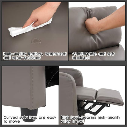 BestMassage | Recliner Chair | No Massage Function | Pu Grey | with Lumbar Support, Adjustable Push Back, Wide Armrests, Footrest & Padded Seat | Easy Assembly | for Living Room, Home Theatre