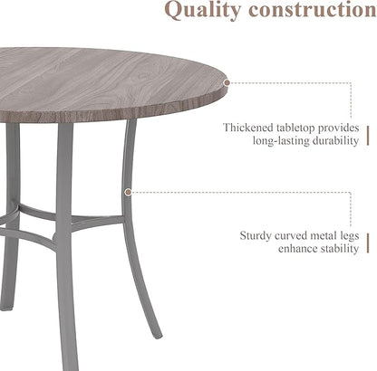 VECELO 36" Round Dining Table for 4, Wood Grain Dinette with Metal Frame for Kitchen, Apartment, Home, Space-Saving, Elegant Grey