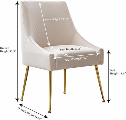 Modern Velvet Dining Chairs Set of 2, Contemporary Upholstered Furniture Collection with Polished Gold Metal Legs, Elegant Accent Chairs for Kitchen Living Room(White)