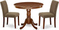 East West Furniture ANAB3-MAH-18 3 Piece Modern Dining Table Set Contains a Round Kitchen Table with Pedestal and 2 Coffee Linen Fabric Parson Dining Chairs, 36x36 Inch, Mahogany