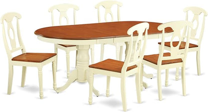 East West Furniture PLKE7-WHI-W 7 Piece Modern Dining Table Set Consist of an Oval Wooden Table with Butterfly Leaf and 6 Dining Chairs, 42x78 Inch, Buttermilk & Cherry