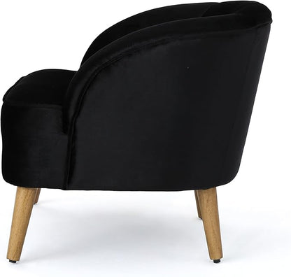 Ball & Cast Velvet Accent Chair,Modern Lounge Living Room Chairs with A Curved Backrest and Iconic Splayed Legs,Seating Furniture for Bedroom,Black