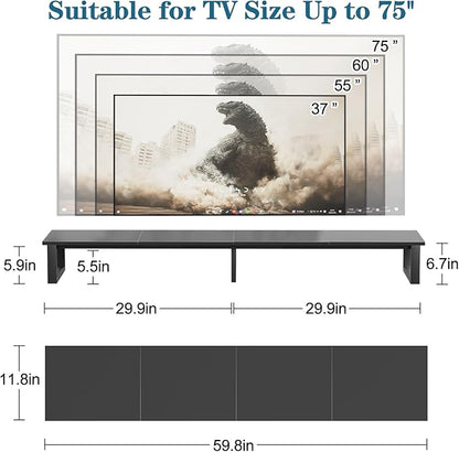 59" Large TV Riser Stand for 32-75 Inch TV, TV Shelf with Steel Legs, Tabletop TV Riser for Home Living Room, Study Office (Black)