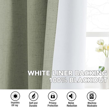 H.VERSAILTEX Linen Curtains 100% Blackout Curtains for Bedroom 84 inch Long Full Light Blocking Nature Linen Blended Window Curtains for Living Room Nickel Grommet (2 Panels, Heathered Tea)