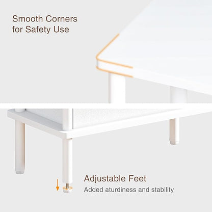 Narrow Side Table with Fabric Basket, End Table for Small Spaces, Slim Nightstand with 3-Tier Storage Shelf, Sofa Beside Table, for Living Room, Bed Room, Natrual White