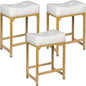 White & Gold Counter Height Bar Stools Set of 3, 24" Bar Stools for Kitchen Island, Modern Counter Stool Set of 3 Backless Saddle Barstools for Kitchen Dining Room White Gold