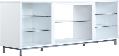 Manhattan Comfort Brighton 60" TV 7 Shelves, Tempered Glass Dividers and Media Wire Management, Modern Free-Standing Entertainment Center for Living Room, Fits up to 56" Television, OneSize, White
