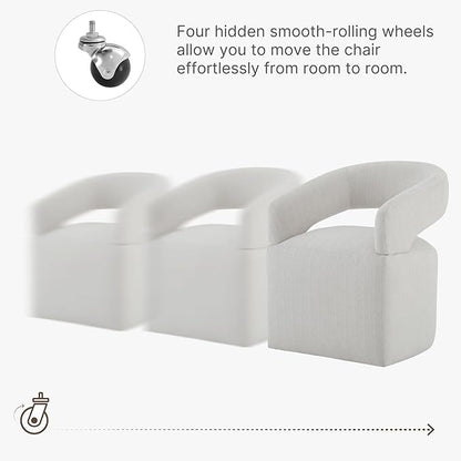 Upholstered Dining Chairs with Casters Modern Barrel Side Armchair with Rollers for Diningroom Bedroom Livingroom Reading Room, Linen, 4PCS