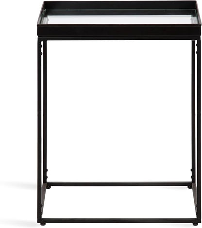 Kate and Laurel Lonsdale Modern Glass Narrow End Table; 18 x 12 x 24; Clear Glass and Black; Decorative Contemporary Glass and Metal Side Table for Use as Bedroom Nightstand or Living Room Accent