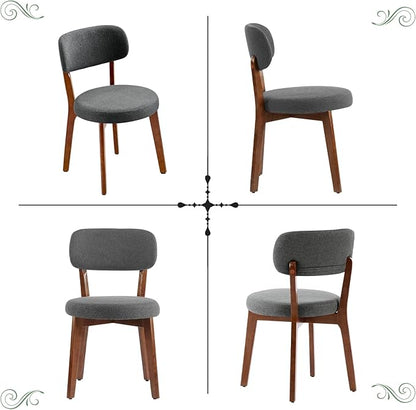 Furniliving Wooden Dining Chairs Set of 4, Mid-Century Modern Linen Upholstered Kitchen Chair with Solid Oak Wood, Farmhouse Dining Room Chairs, Grey