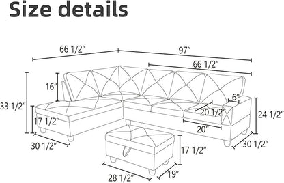 Leather Sectional Couch, Modern L Shaped Couches for Living Room, Comfy 4 Seat Modular Sectional Sofa with Ottoman Storage for Bedroom Apartment, Brown