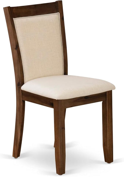 East West Furniture V797MZN32-9 9 Piece Dining Set Includes a Rectangle Dining Room Table with V-Legs and 8 Light Beige Linen Fabric Upholstered Parson Chairs, 40x72 Inch, Multi-Color