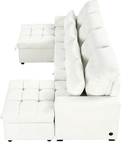 Ball & Cast 110.2" Oversized Versatile Sectional Sleep Sofa with Two USB Ports,U-Shape 4 Seat Pull-Out Couch w/Double Storage Chaise Lounges,for Living Room,Apartment,Office,Beige