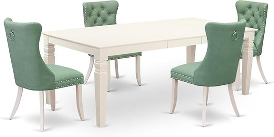 East West Furniture LGDA5-LWH-22 5 Piece Dining Room Set Consists of a Rectangle Dining Table with Butterfly Leaf and 4 Polyester Fabric Chairs, linen white