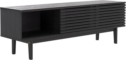 SAFAVIEH Aricia TV Stand for up to 65" Flatscreen – Black, 2 Sliding Doors with Interior Storage, 1 Open Shelf, Entertainment Media Console (MED9633B)