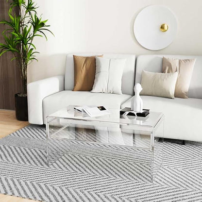 32inch Premium Clear Acrylic Rectangle Coffee Table with Storage Shelf for Living Room,Mid Century Transparent Waterfall Low Tea Table, Middle Size Table (32"x16"x16") Fit for 2 Seat Sofa