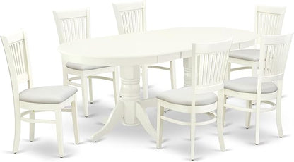 East West Furniture VAVA7-LWH-C 7 Piece Modern Dining Table Set Consist of an Oval Wooden Table with Butterfly Leaf and 6 Linen Fabric Upholstered Dining Chairs, 40x76 Inch, Linen White