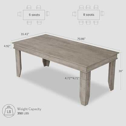 GarveeHome Farmhouse Dining Table for 6-8 People, 71" Long Gray Kitchen Tables with Wooden Sturdy Frame, 6 Ft Large Rectangular Dinner Table for Living Room, Kitchen, Dining Room